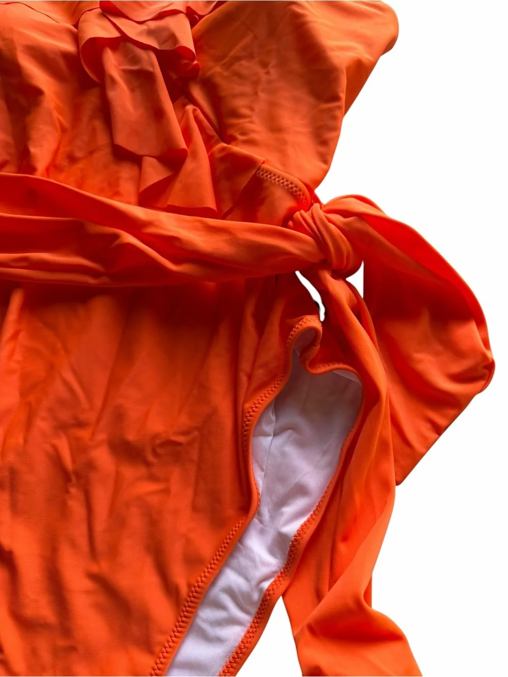 Women's NEW Ruffle Tie Orange One Piece Swim Suit Size XL #260292